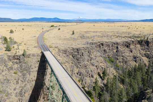The Mill Creek bridge crosses a 230 foot deep canyon on the Central Oregon plateau between Bend and Portland. This beautiful area of high desert is part of the Warm Springs reservation.
