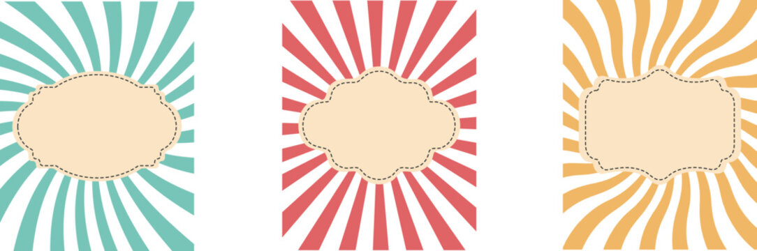 Retro style sunburst poster backgrounds with vintage colors for labels, banners and promotional designs