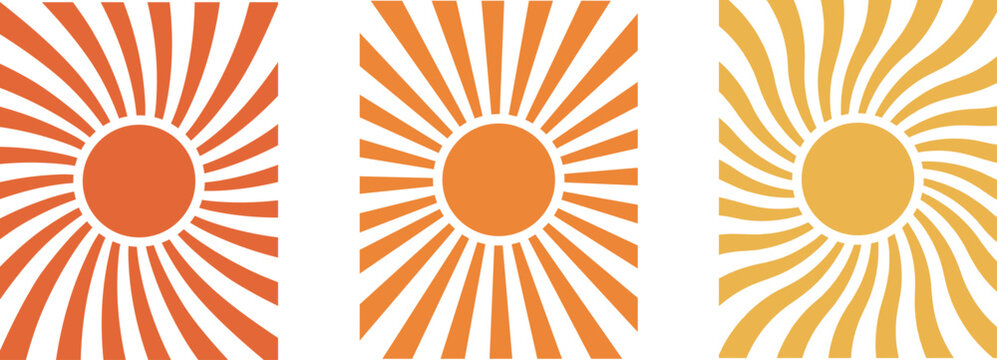 Vintage sunburst backgrounds with retro radial rays for posters, banners, labels, branding and graphic design projects
