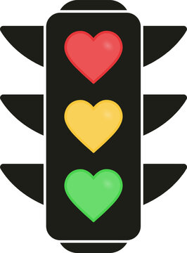 Traffic light with heart symbols representing love, relationships, romance 