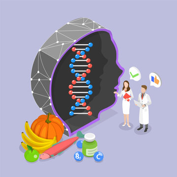 3D Isometric Flat Vector Illustration of Biohacking, Body Enhancement Program Based On Miniature Human Concept.
