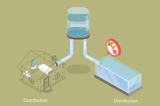 3D Isometric Flat Vector Illustration of Water Purification, Process For Providing Safe Drinking Water