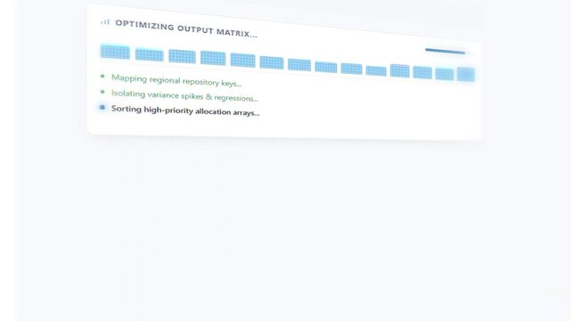 AI Displaying Responses. Screen with modern AI artificial intelligence UI HUD animating big data computation, progress bar loading, cyber security network analysis, and automated smart tech solutions.