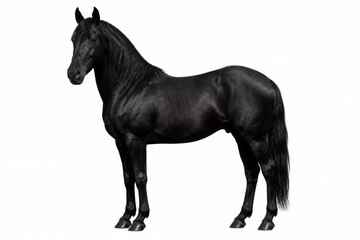 Fototapeta premium Black horse standing in profile on white background