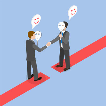 3D Isometric Flat Vector Illustration of Dishonesty, Deceptive Handshake And Fraudulent Business Agreement