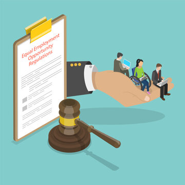 3D Isometric Flat Vector Illustration of EEO, Regulations On Equal Employment Opportunity, Diversity In The Workplace, And Legal Protection Concept