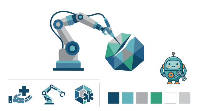 Medical Technology Robotic Arm Branding and Icon Vector Set