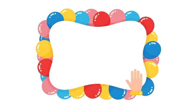 Colorful balloon frame with waving hand illustration