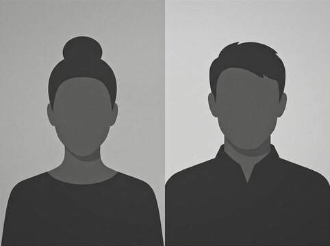 Simple gray avatars representing male and female profiles. Passport photo Illustration