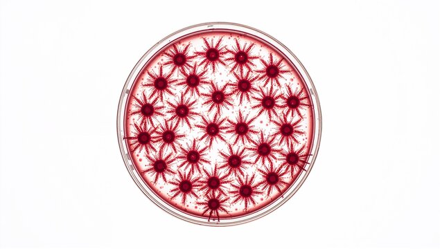 Star shaped radiating patterns of crimson serratia marcescens bacteria growing