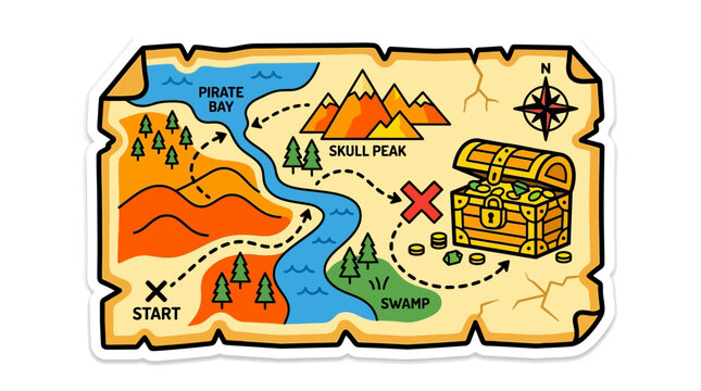 Vintage treasure map with illustrations.