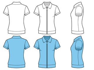 Naklejka premium Women slim fit polo shirt with long zipper template