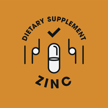 Zinc (Zn) Dietary Supplement Label Template Design, with Medicine Capsules for Healthy Lifestyle.