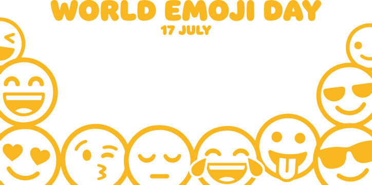 World Emoji Day 17 July Banner Line Art Yellow Emoticons Background Vector