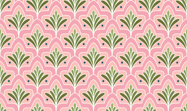 Geometric floral art deco abstract pattern. Symmetrical decorative background.