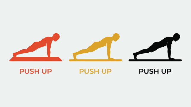 Push Up Workout Vector Icons for Gym Training App UI, Bodyweight Exercise Fitness Tracker Graphic Elements