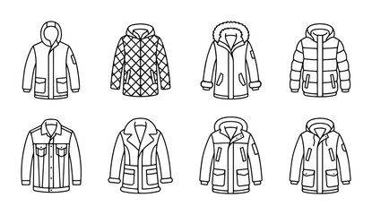 Winter Coats Vector Icons, Warm Outerwear Collection, Fashion Apparel Set, Cold Weather Clothing Graphics © Mxgfxart