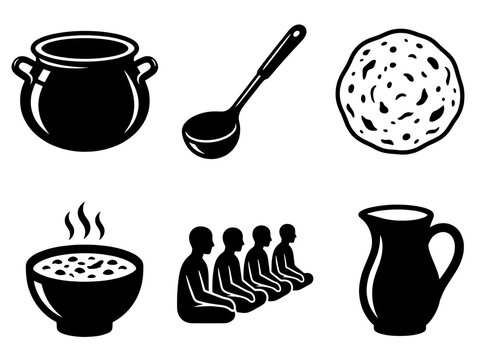Langar Icons on White Background for Meal Planning and Budgeting Illustration Set