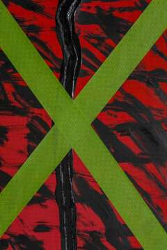 Abstract CMYK Print Pattern with Green Tape and Black Paint Texture