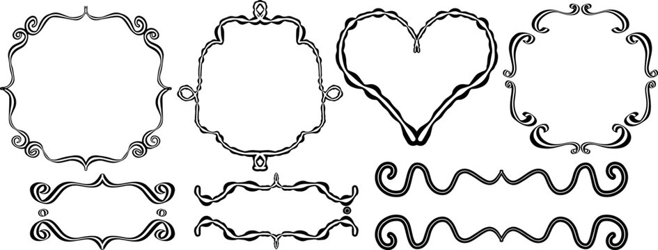 Vintage ornamental calligraphic frames and decorative border elements set isolated on transparent background