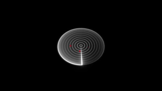 Radar Scanning Navigation. glowing neon purple color radar technology animation icon. 3 de radar  Black background. 4k video