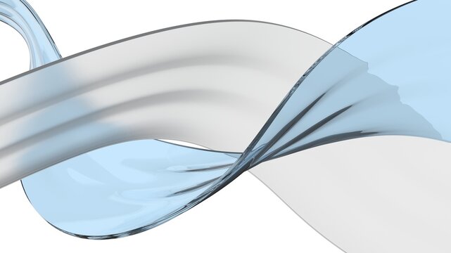 Blue glass and frosted glass flowing shapes twisting around each other - abstract background