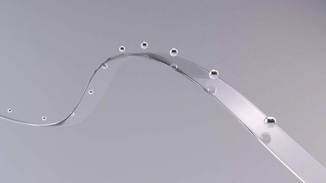 Abstract flowing ribbon with glass balls on it - minimalistic abstract background