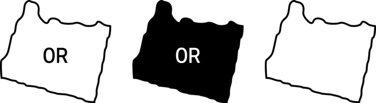 Oregon state map icons. US state outline shapes for geography design.