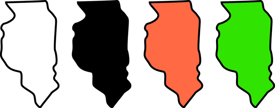 Illinois state map icons. Colorful US state silhouette shapes for design.