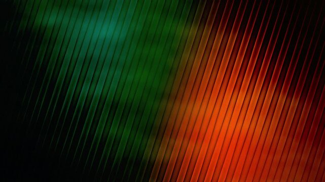 Diagonal linear textures in green and orange hues create a dark gradient pattern for abstract art designs, backgrounds, and prints.