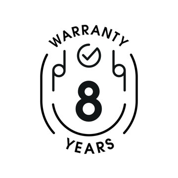8 Years Warranty Badge for Product Quality Guarantee.