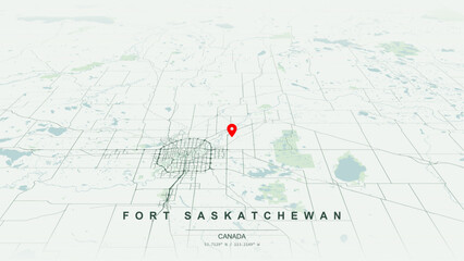 Modern minimalist vector map of Fort Saskatchewan, Alberta. High-quality scalable illustration of Fort Saskatchewan geographic boundaries, North Saskatchewan River shoreline for posters design. © AliRza