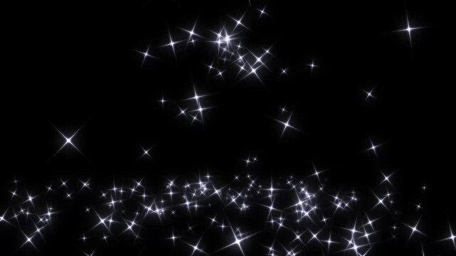 White glitter sparkle burst with floating star glittering star dust trail sparkling particles glitter sparkle boom stars animated black screen magical dust trail, white shining dust light 4k