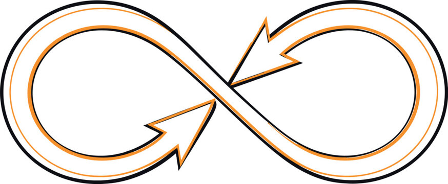 Golden infinity symbol with arrows continuous loop concept