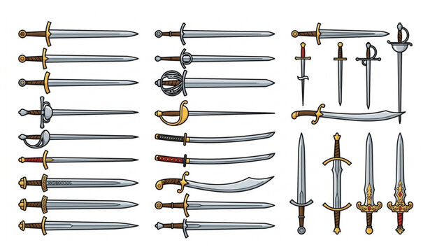 Sword Vector Collection Flat Medieval Weapon Illustration Isolated on White Background