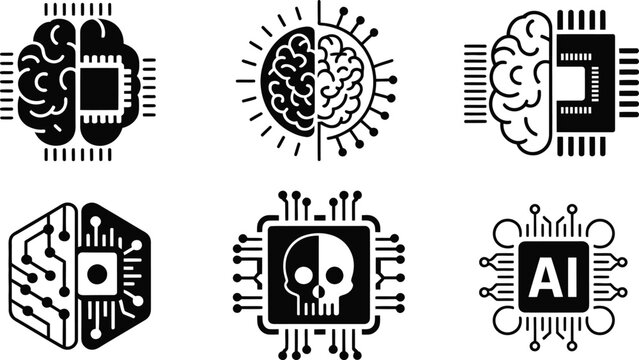 Artificial Intelligence Brain Chip and Machine Learning Icon
