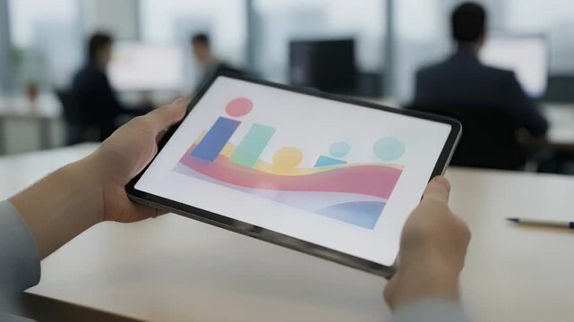 Focused view on a tablet displaying population health risk scores for educational institutions capturing interactive graphs while surrounding environment remains softly blurred.