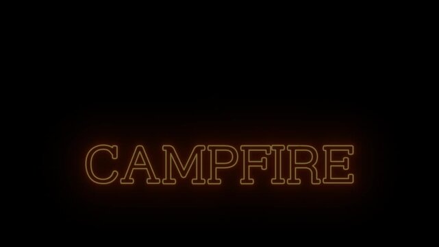 Warm Orange Neon Logo 'CAMPFIRE' with Continuous Loop and Clear Background, Perfect for Outdoor and Camping Adventure Vlogs