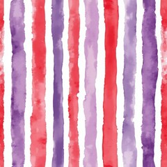 Fototapeta premium Seamless pattern with hand painted vertical stripes. Red, violet watercolor lines on white background create repeat texture design. Artistic brush strokes look ideal for textile print fabric