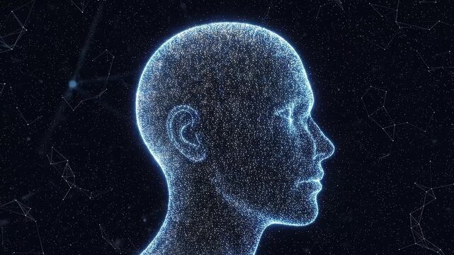 Digital human head silhouette representing artificial intelligence