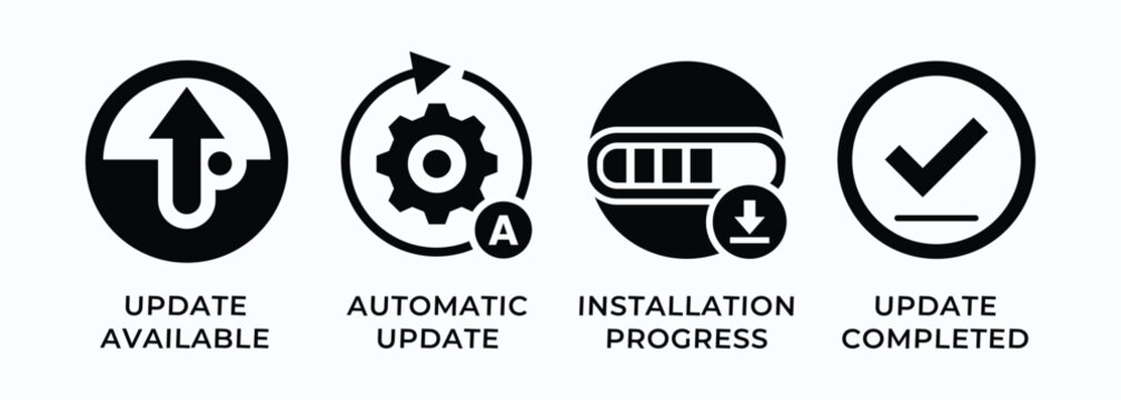 Software update process icons available updating installing and completed