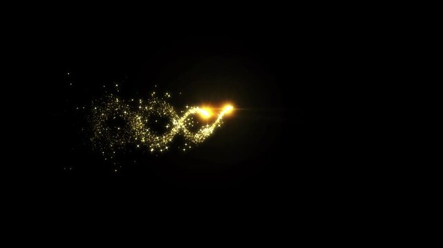 A beautiful shimmering golden glitter dust with sparkling flare light, particles creating a magical and festive overlay effect on black screen. 4K Gold glitter swash shiny path animation