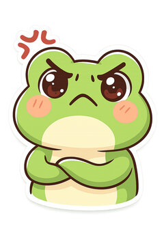 Kawaii mad frog character with glaring eyes and red cheeks