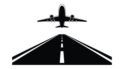 Airplane silhouette taking off on runway minimalist aviation illustration for travel and transportation designs © AkhiKhanam