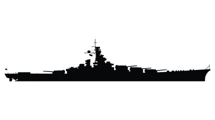 Battleship silhouette detailed black profile of a naval warship on a white background © AkhiKhanam