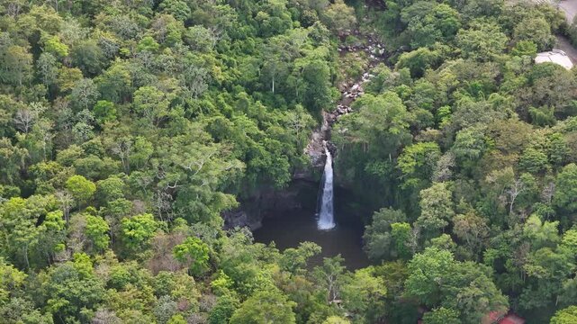 Cascada blanca waterfall in tropical jungle of Nicaragua Matagalpa aerial drone view