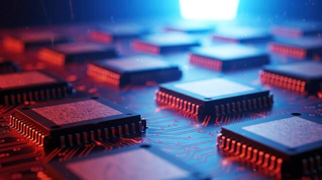 Closeup of multiple computer processor chips on a circuit board