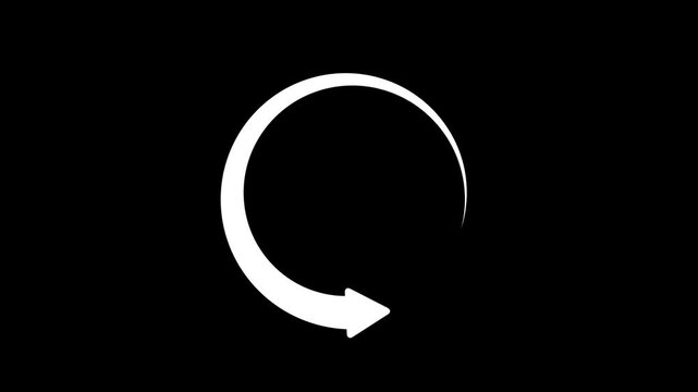 Animated rotating circular arrow for loading process update and refresh cycle motion graphics on black background,with 4k video animation.
