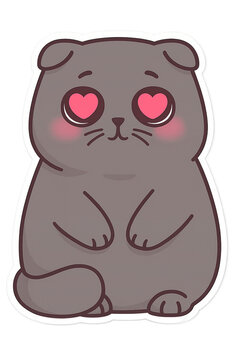 Cute kitten cartoon character showing heart eyes in love