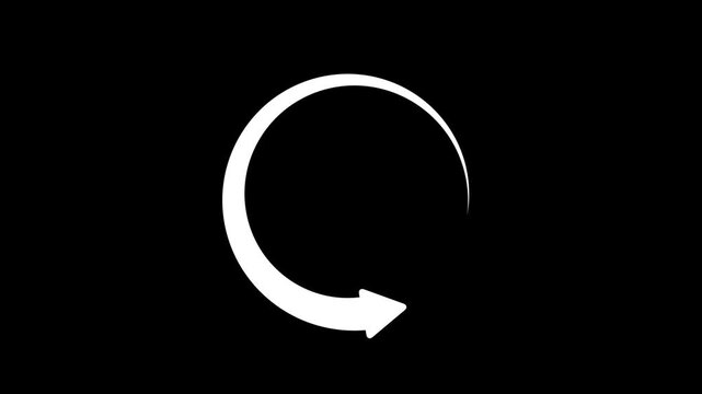 Animated rotating circular arrow for loading process update and refresh cycle motion graphics on black background,with 4k video animation.